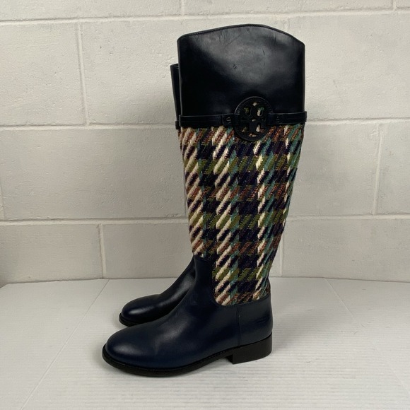 NWOB Tory Burch Miller Riding Boots Multicolor Tweed/Leather Size Women's 7M New - Picture 1 of 12